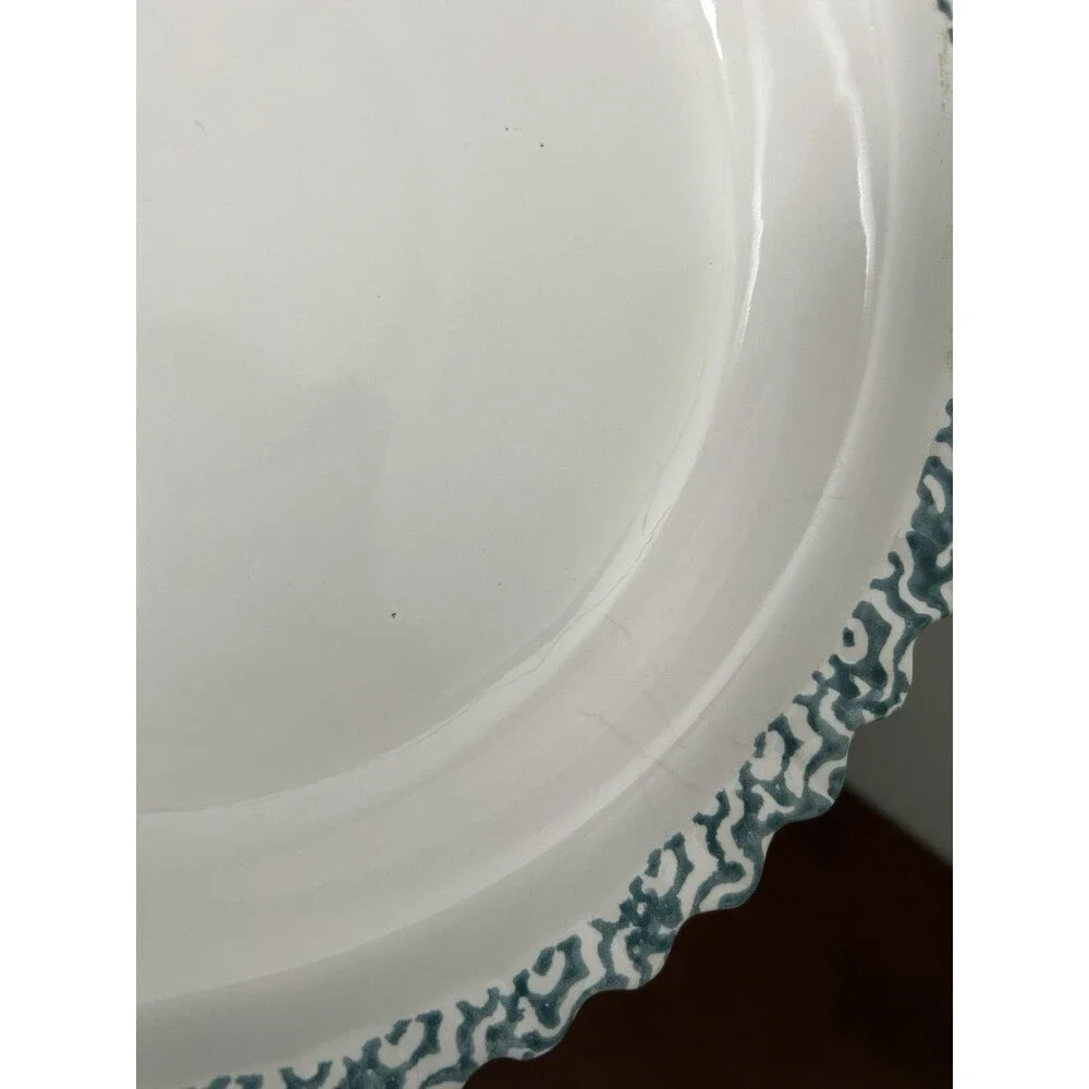 Blue Heart Spongeware 11”  Country Ceramic Pie Keeper Cottagecore Grannycore
